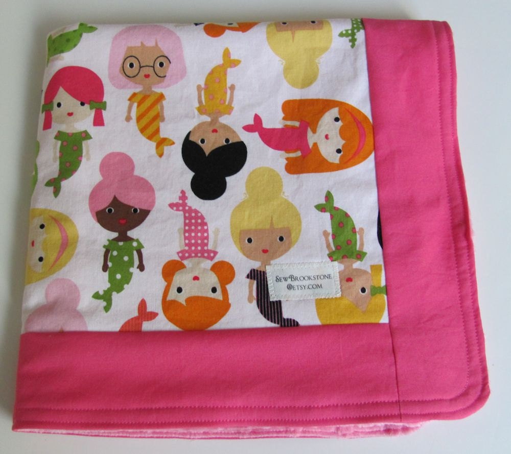 Girl Friends Mermaid Fabric with Pink Minky Security Blanket Lovey