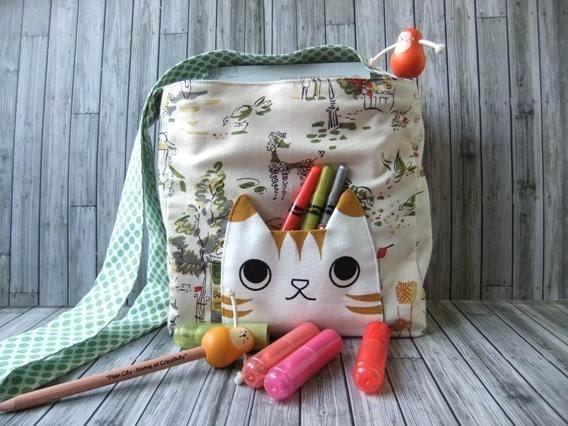 Tabby Cat kid messenger satchel - PARIS - Ready to ship