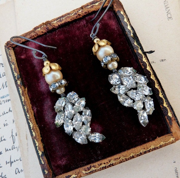 Vintage Assemblage Rhinestone Earrings, Grace Received, by RusticGypsyCreations