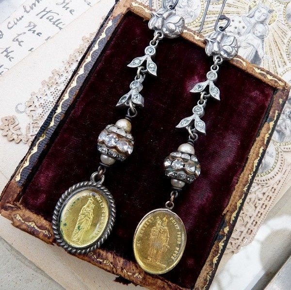SALE:  Antique French Mercury Glass Reliquary Earrings, Talismans for the Passionate, by RusticGypsyCreations