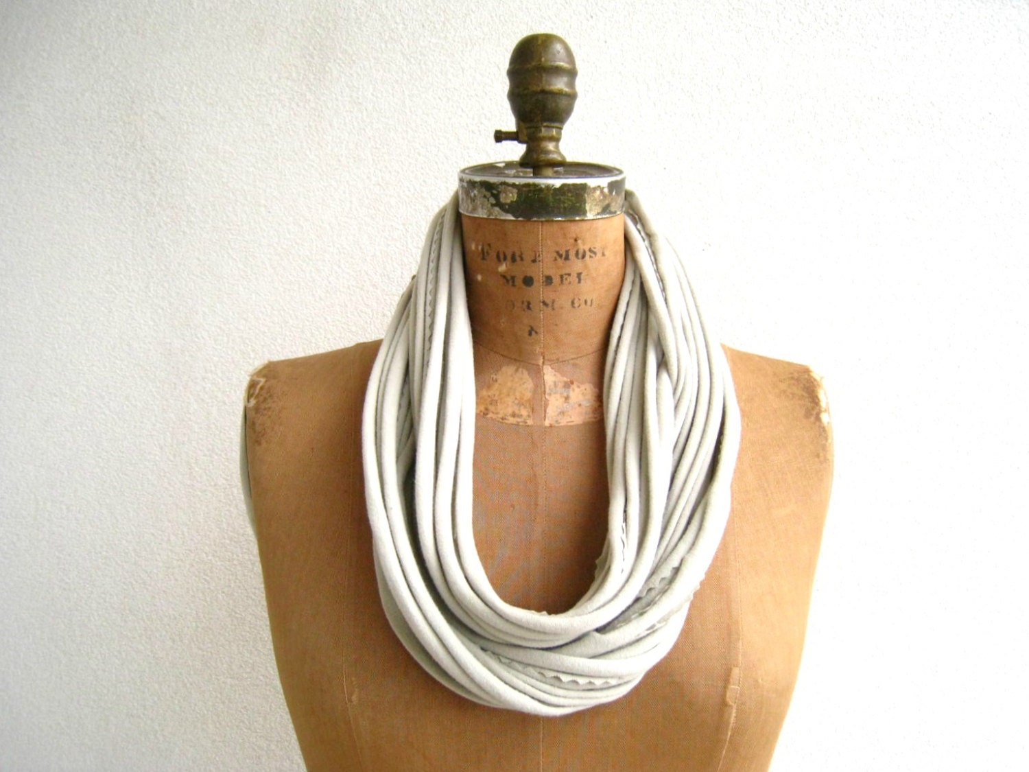 Recycled T Shirt Necklace / Light Tan Taupe Cream / Long Short / 30" long / Eco Friendly / Bracelet / Cotton / Women / Soft / by ohzie