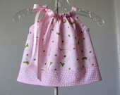 New - Infant Pillowcase Dress with Bloomers - Soft Pink with Green and White - Sizes Newborn, 3 Months, 6 Months, 9 Months or 12 Months