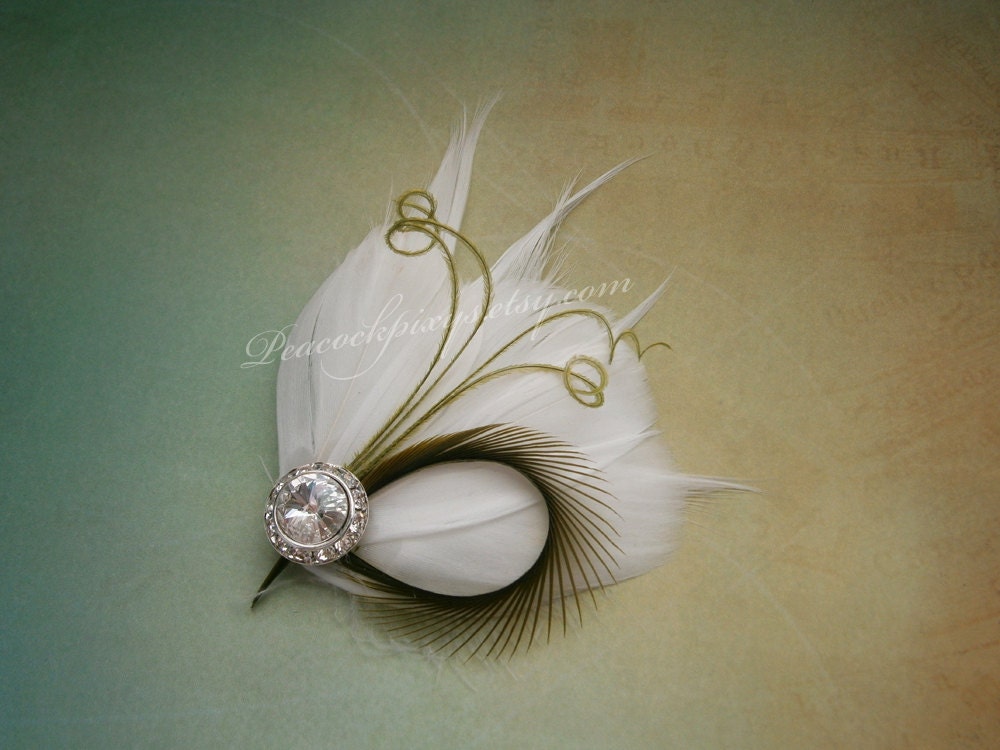 Feather, Feathered, Facinator, white, green, lime, Hair, Accessories, Fascinator, wedding, hair clips, ostrich, Bridal - LIME LOVE