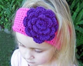 Girl headband head warmer pink purple flower