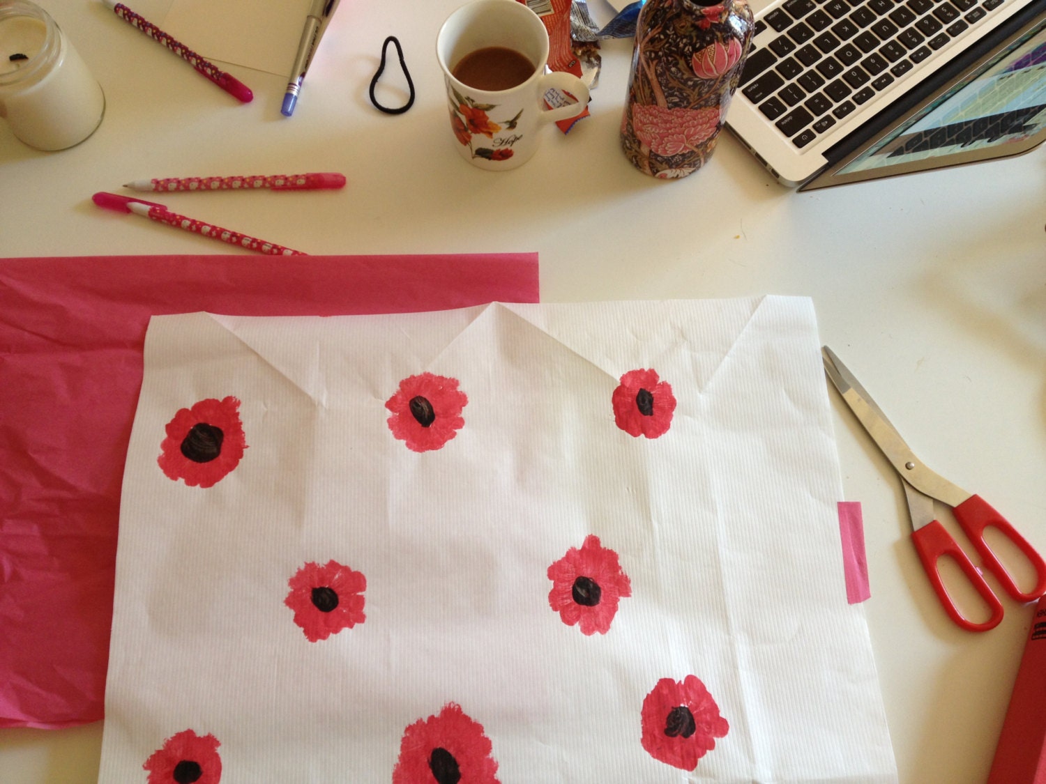 Spring Poppy Flower Hand-Painted Wrapping Paper