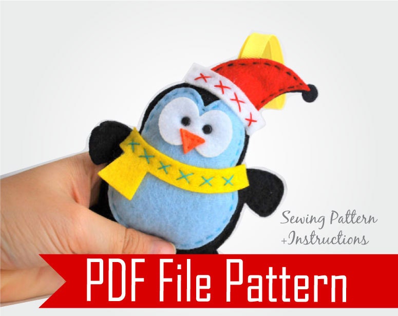 Felt Penguin Christmas Ornament PDF Sewing pattern A480 Il_570xn