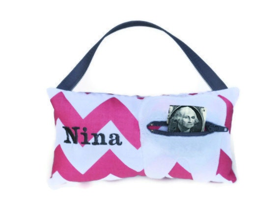 Pink Chevron Girl's Personalized Tooth Fairy Pillows