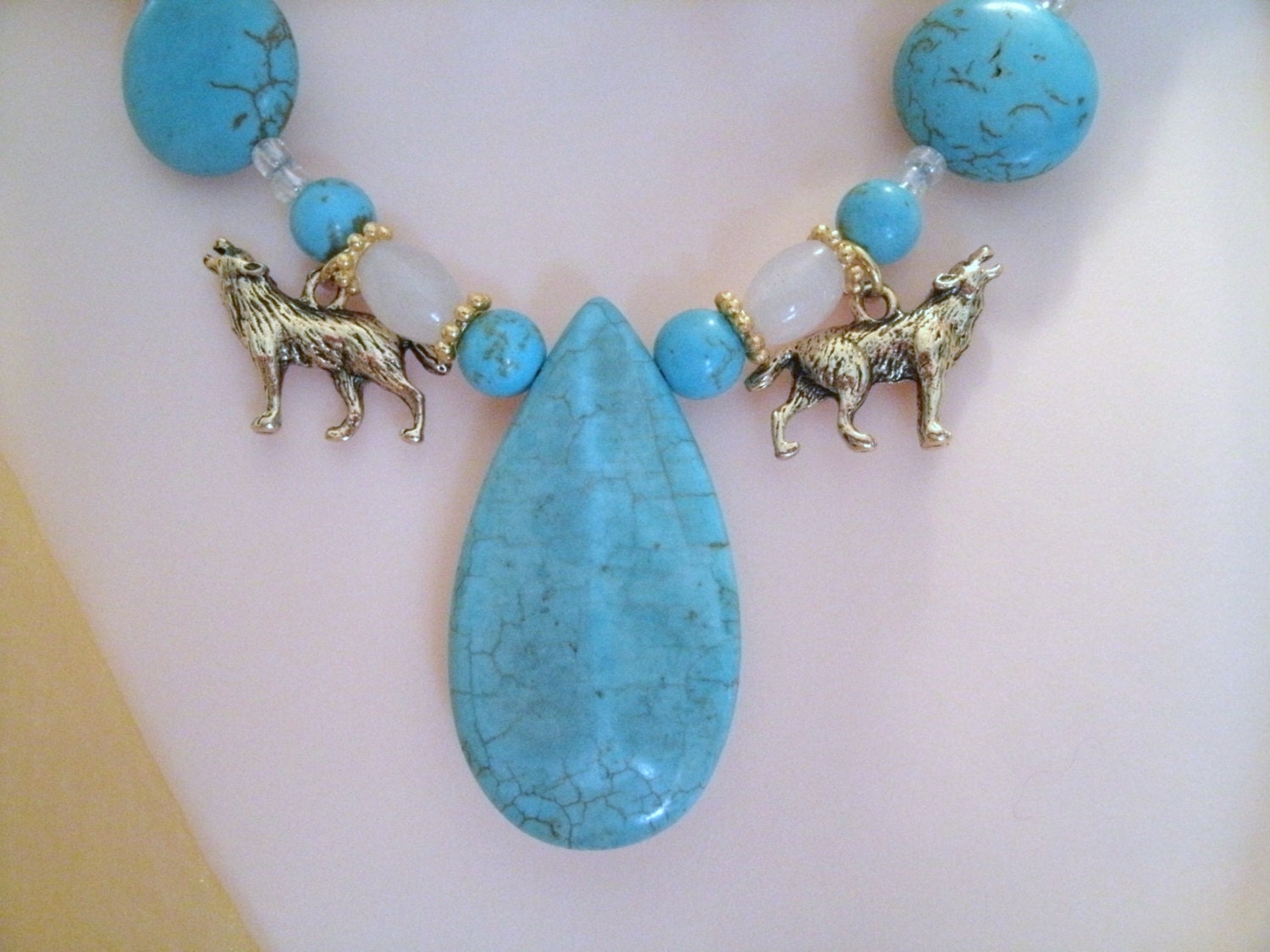 Wolf Spirit Turquoise Necklace, southwestern jewelry cowgirl country western native american rodeo gypsy victorian pagan wiccan witch