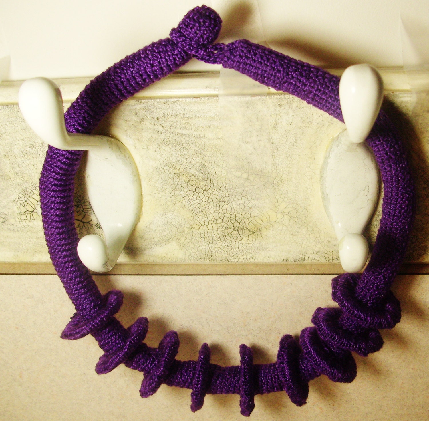 Purple Crocheted African Tribal Design Fashion Necklace