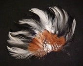 Black and white feather fascinator hair clip with rhinestones / guinea feather black feather clip bridal feather
