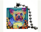 50 OFF SALE - YORKIE Jewelry Yorkshire Terrier Dog Art Pendant Necklace Glass Pendant Charm Necklace Dog Tag Jewelry Silver Glass Christmas