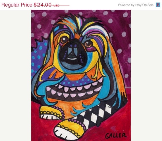 50 OFF SALE - 11x14 Pekingese Art Poster Print of Painting Dogs