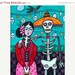 50% OFF SALE - 11x14 Mexican Folk Art - Frida Kahlo , Day of the Dead, Painting Poster Print - Skeleton Sugar Skull