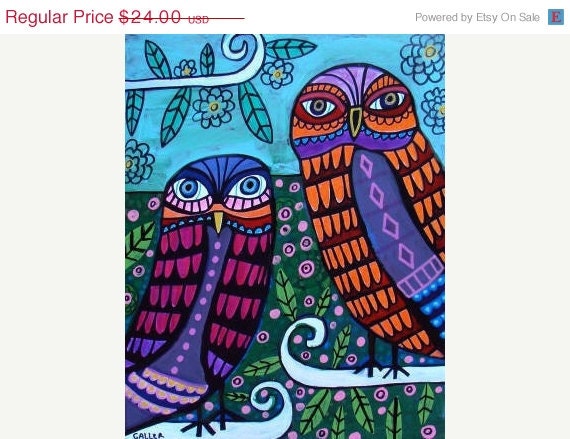 50%  OFF SALE - 11x14 OWL Print Folk Art poster print of Painting