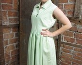 1940s Green Cotton day Dress/ I love Lucy/ Shirt Dress/