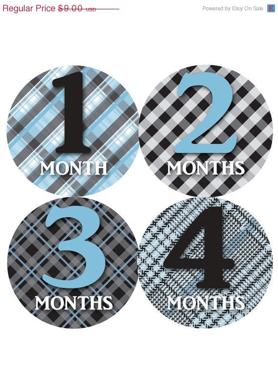 SALE Monthly Onesie Stickers Onesie Stickers Baby Stickers Blue and Black Plaid