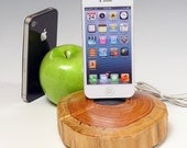 iPhone 5 docking station. 457. Smoothly finished reclaimed tree slice. Live edge. Simple ... natural ... beautiful. FAST shipping.