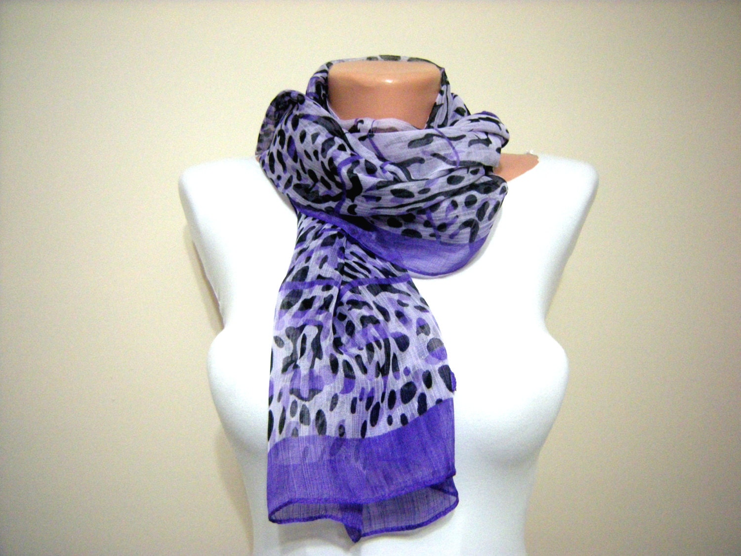 Lilac Black,White Scarf - Cotton Scarf - Cowl Scarf  for Spring and Summer Fashion-