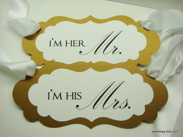 Wedding Chair Signs I'm Her Mr. and I'm His Mrs. Colors to Coordinate with your Wedding Reception Color Palette