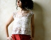 Romantic boho Lace crop top - white and gold vintage cotton lace - Gipsy lace T-shirt