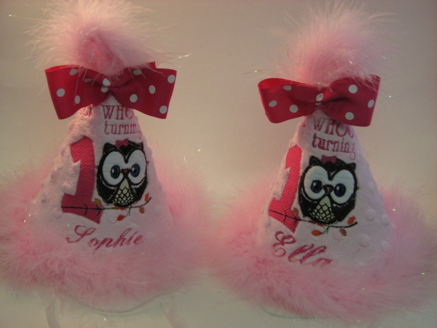 Twins, Two Hats,Childrens Clothing Cake Smash, SET OF TWO,Owl  Hat, First Birthday, Girls Clothing, Embroidered,, Personalized  Party Hat,