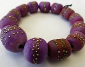 Made to Order   13 Larger Hand Made Bead Set in Matte Violet Purple Opaque with Fine Silver - alohabead