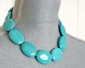 TURQUOISE Necklace stone blue silver christmas western metal boho teal birthday for her big large beaded beadwork stone oval strand