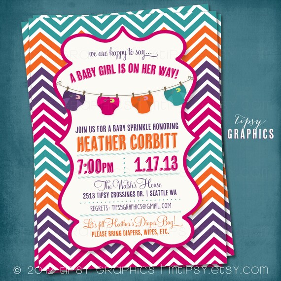 Stock the Diaper Bag. Corloful Chevron Diaper Baby Shower Invite by Tipsy Graphics. Il_570xn