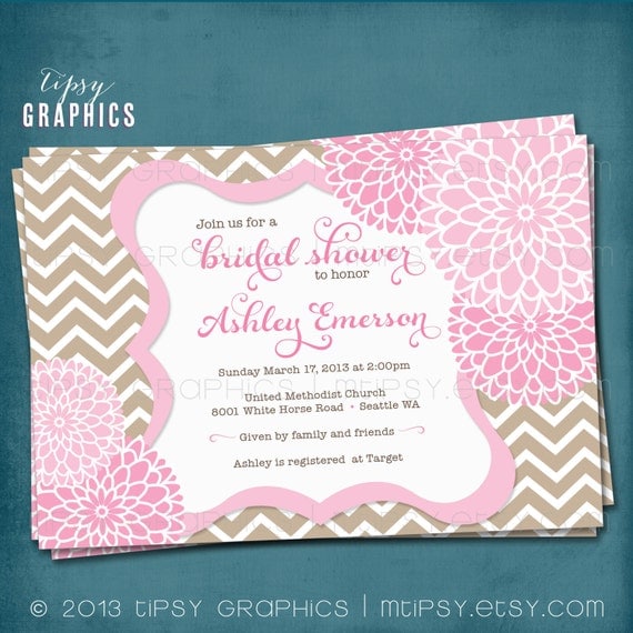 Spa Pom Pom. Chevron Mums Baby / Bridal Shower Invite by Tipsy Graphics. Any colors and text. Il_570xn