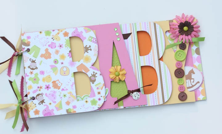 Baby scrapbook album, premade scrapbook, word chipboard album, baby shower gift, newborn, baby girl, pink-BG14