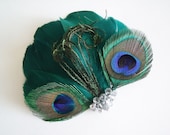 Peocock Fascinator - Peacock Headpiece - Green Peacock Bridal Fascinator - Green Peacock Bridal Headpiece - Peacock Bridesmaid Headpiece