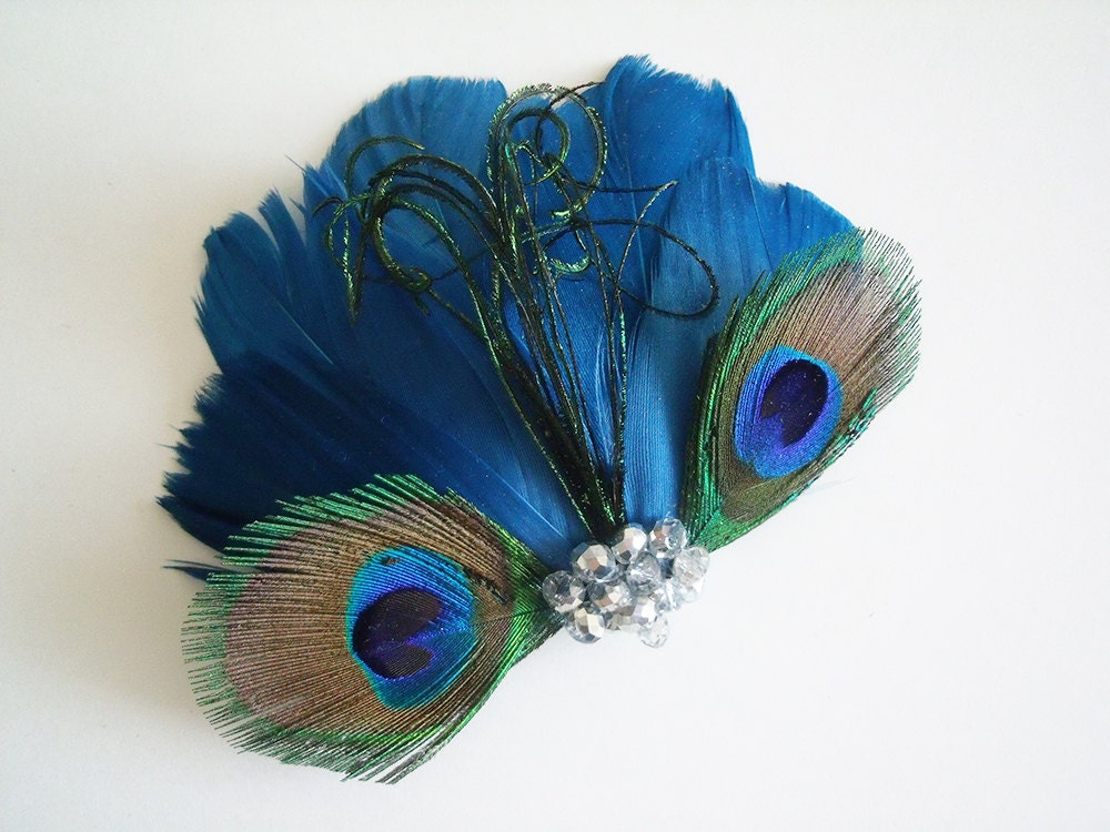 Peocock Fascinator - Peacock Headpiece - Blue Peacock Bridal Fascinator - Blue Peacock Bridal Headpiece - Peacock Bridesmaid Headpiece