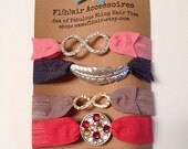 Limited Edition Set of Four Bling Hair Ties arm Candy Glam Pave Love Infinity Summer Sea Collection 