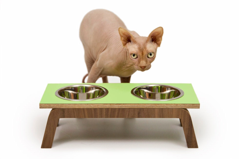 Mid Century Modern Pet Feeder with DOUBLE stainless bowls - SIX Colors