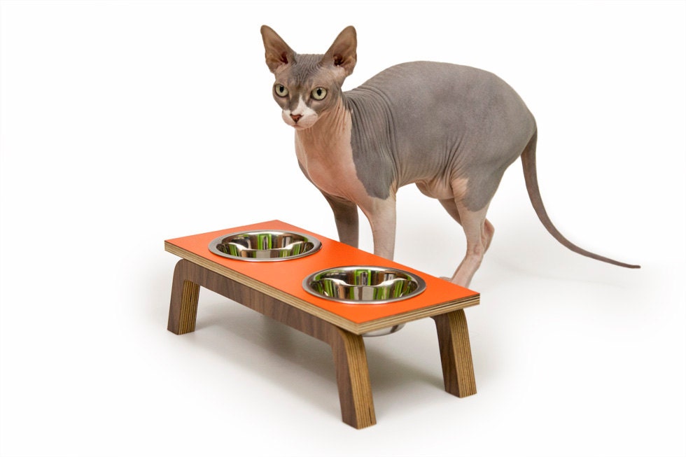 Mid Century Modern Pet Feeder with DOUBLE stainless bowls - SIX Colors