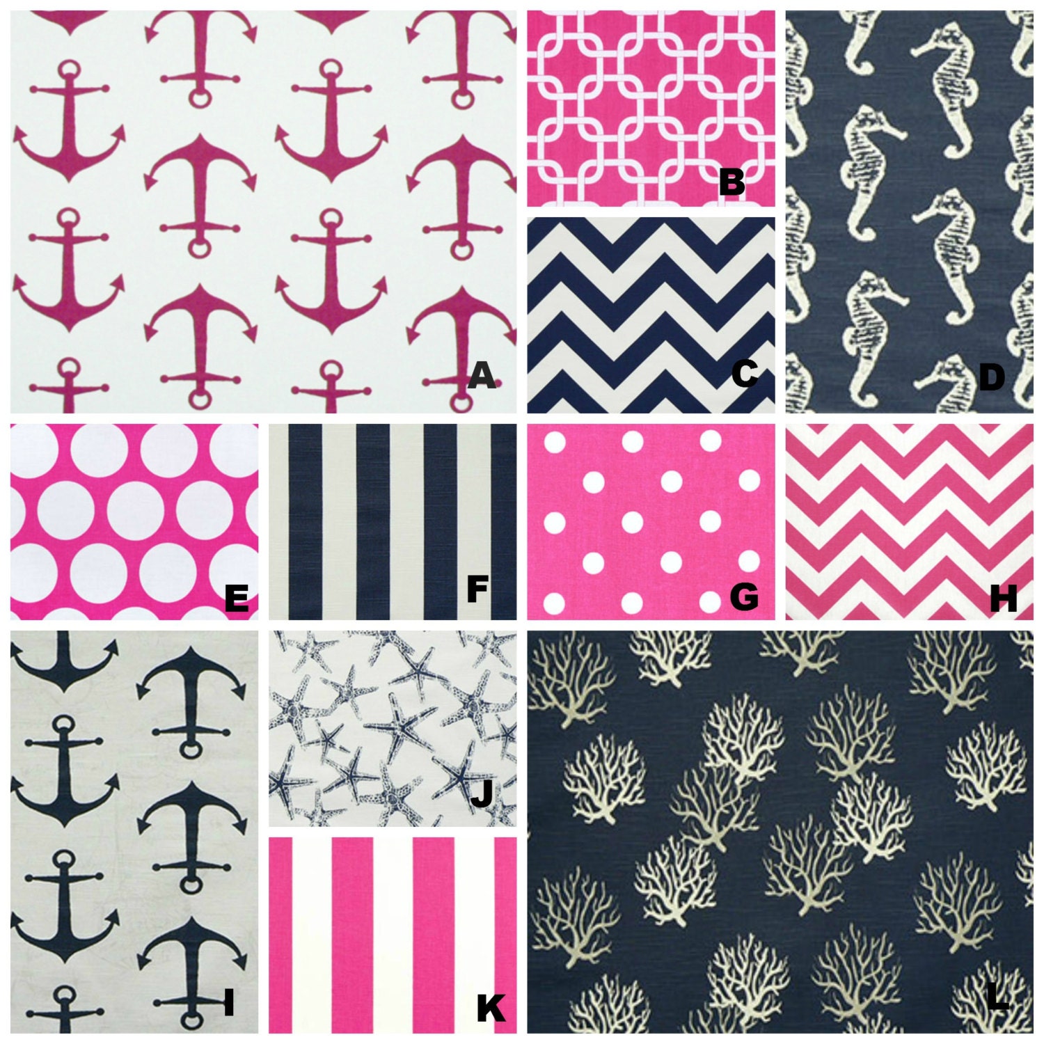 Custom Crib Bedding You Design   Bumper and Bedskirt in Anchors candy pink and navy