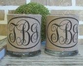 Monogrammed Burlap Candle Holder Set