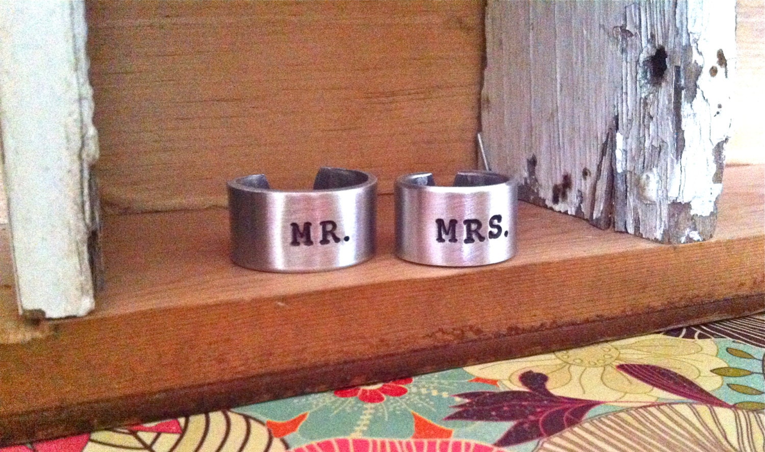 NEW-MR. & MRS. Hand Stamped Ring Set...Adjustable