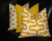 Pillows Decorative Pillows TRIO Corn YELLOW modern GEOMETRIC ikat, embrace, solid 20 x 20 inches Throw Pillow Covers 20" Premier Prints