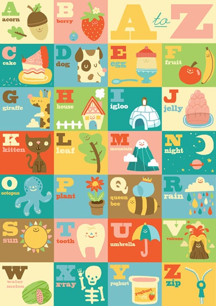 A4 Art Print - 'My A to Z' - Cute Nursery Art / Typography / Illustration / Alphabet Print / Playroom / Childrens Art
