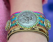 OM cuff bracelet - yoga jewelry - friendship bracelet cuff - yoga cuff - yoga bracelet - statement cuff - bohemian hippie gypsy style