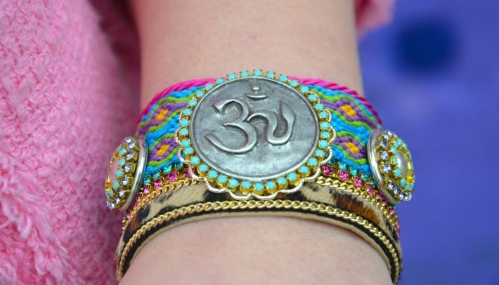 OM cuff bracelet - yoga jewelry - friendship bracelet cuff - yoga cuff - yoga bracelet - statement cuff - bohemian hippie gypsy style