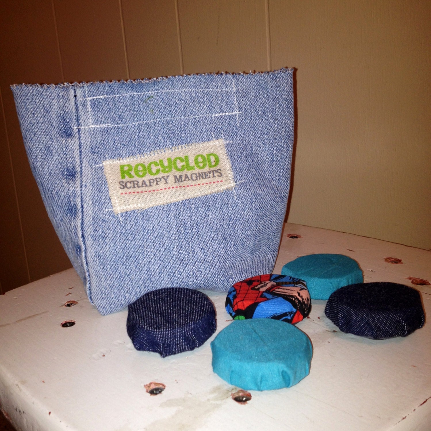 recycled scrappy magnets - set of 5 - dark denim teal spider man
