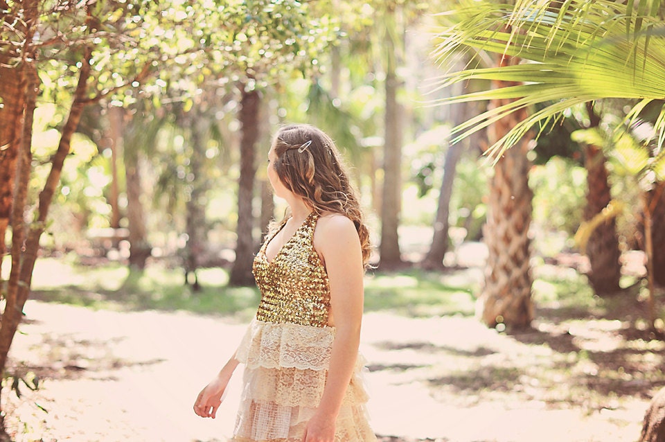 Prom or party dress- Sequins and lace- Ready to ship
