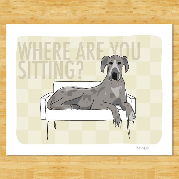Great Dane Print 5x7 Dog Art - Where Are You Sitting - Blue Merle Great Dane