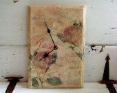 Mixed Media Wall Clock, Roses, Garden over classical sheet music by Haydn, Romantic Shabby chic design