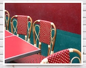French Paris Cafe, 8x10 europe travel art photography, Red Green Coffee Charis, Home Decor Print