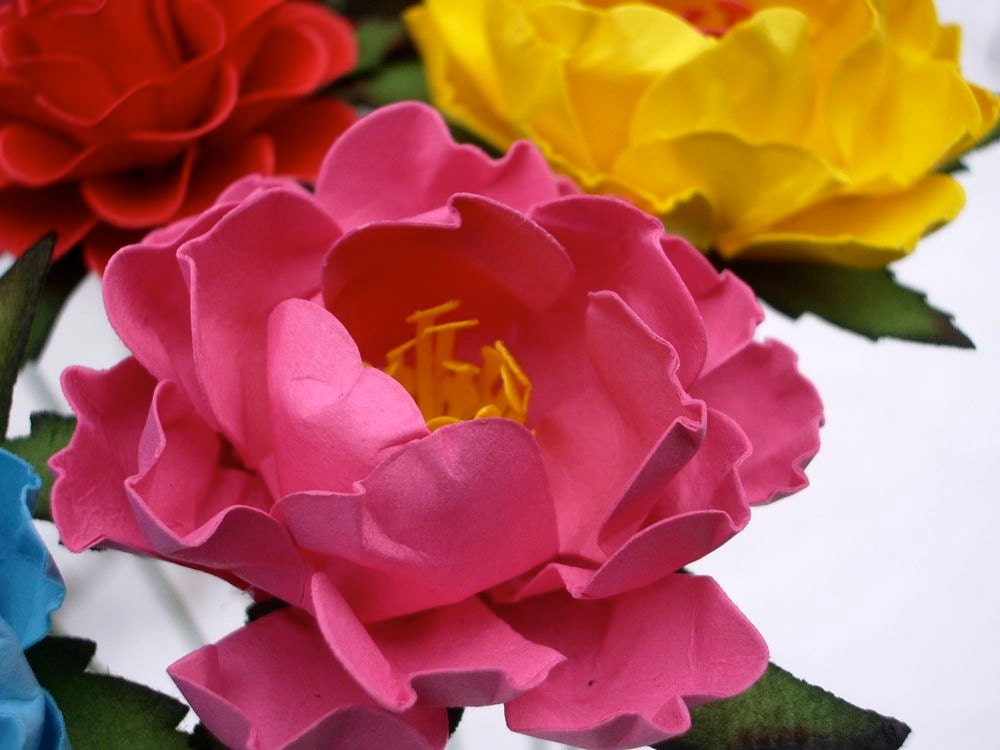 The Wild Rose  - Handmade Paper Flowers - Set of 7 - On stems - Made to Order - Customize your style and colors