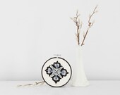 Powder Blue, Sky Blue and Black Embroidered Filigree Mandala -  4 inch Embroidery Hoop Art