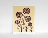 Orange, Yellow, Coral, Pink, Mango, Tangerine and Peach Flowers, Abstract Drawing of Flowers in Warm Sunny Colors for Summer x10 Print